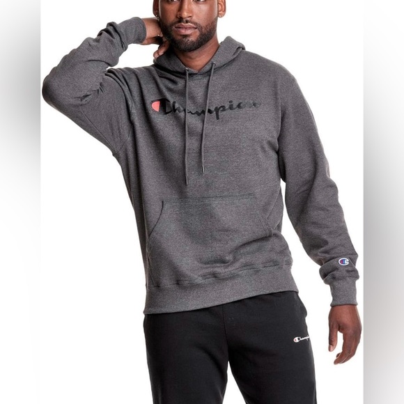 Champion Other - CHAMPION NEW Men's Powerblend Script Logo Hoodie Sweatshirt Grey Medium